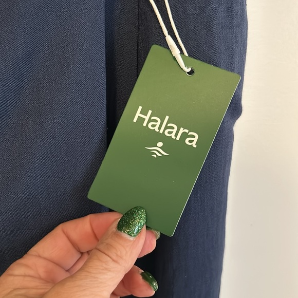 Halara High Waist Side Pocket Wide Leg Linen Feel Pants Blue - Picture 8 of 11